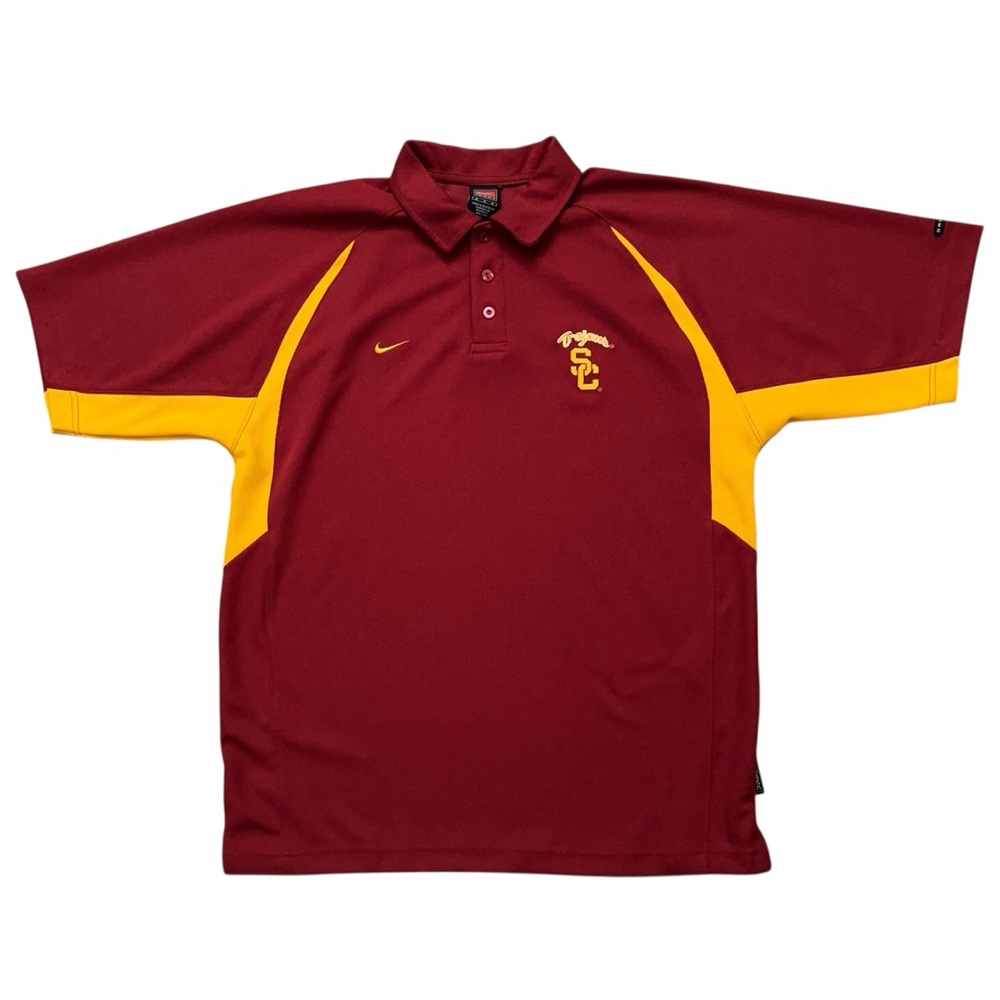 Nike USC Trojans Polo Shirt Mens Size M Dri-Fit Short Sleeve Red Vintage Y2K